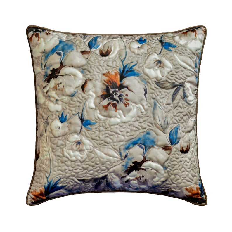 Humming Floral - Silver Satin Throw Pillow Cover